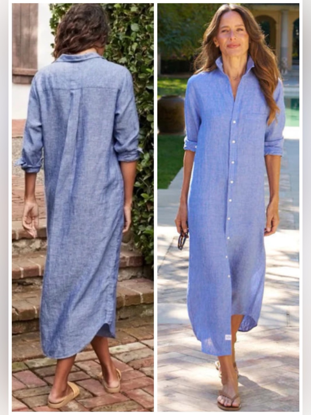 Frank & Eileen Rory Maxi Shirtdress Linen Blue SZ M